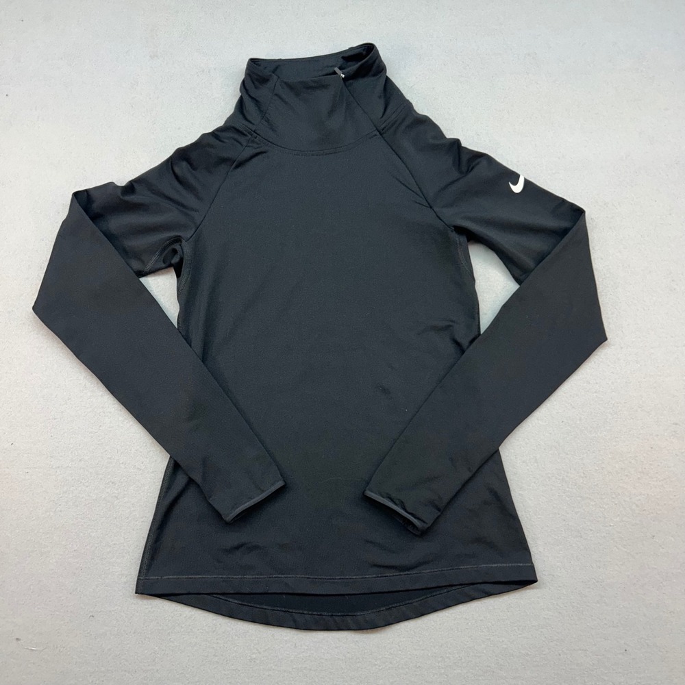 Nike Pro Dri-FIT Women Black Mock Neck Side Zip Long Sleeve Training Top Medium